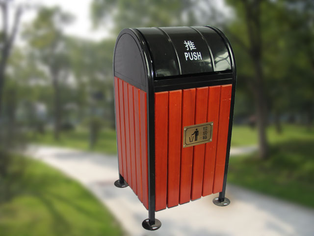 戶(hù)外推蓋鋼木單桶垃圾桶生產(chǎn)廠(chǎng)家