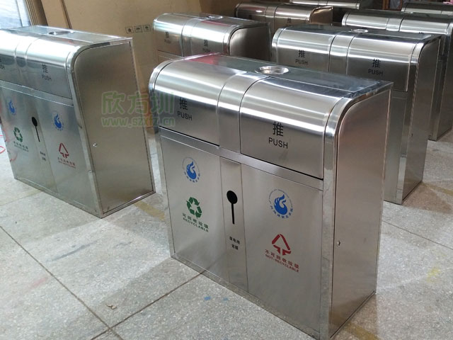 廣州高校不銹鋼環(huán)保分類垃圾桶生產圖