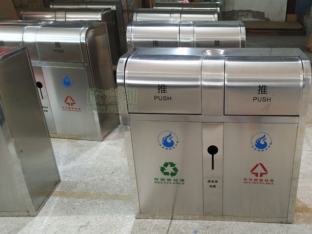 廣州高校不銹鋼環(huán)保分類垃圾桶生產圖