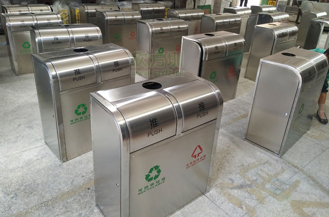 廣州高校不銹鋼環(huán)保分類垃圾桶生產圖